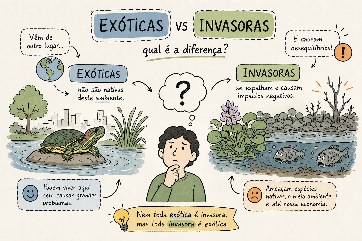 O que são espécies exóticas e invasoras, e qual é a diferença entre elas?